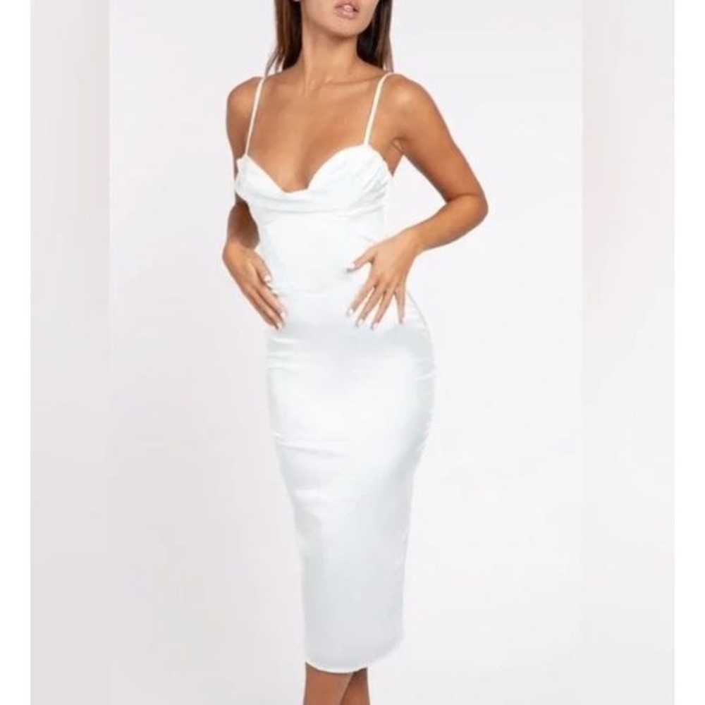 NEW Heiress Beverly Hills Ivory White Satin Corset Midi Dress XS